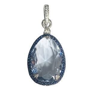 Judith Ripka Pendant/Enhancer Blue Teardrop Crystal w/ Dark Blue Crystal Edging